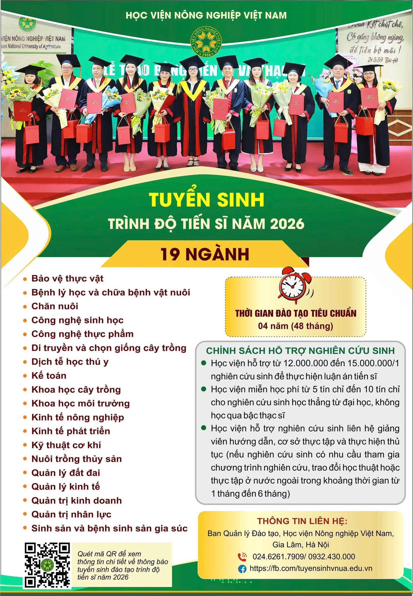 THÔNG BÁO TUYỂN SINH ĐÀO TẠO TRÌNH ĐỘ TIẾN SĨ NĂM 2026